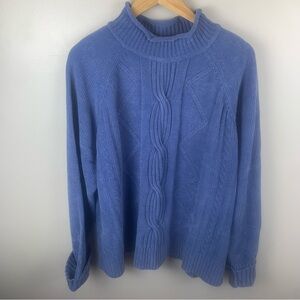 Planet & Company‎ Woman PLUS-Cable Knit Mock Turtle Neck Blue Sweater 3X EUC